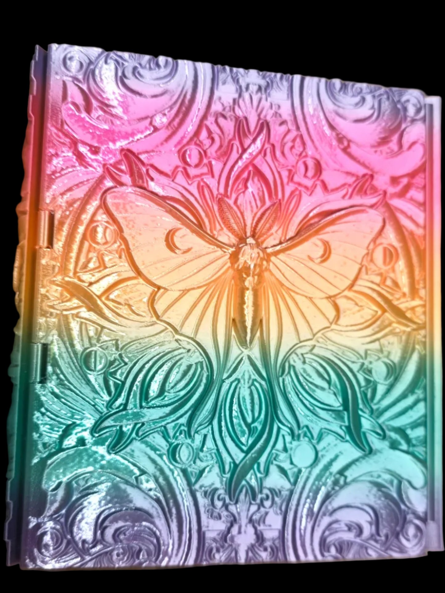 Colorful embossed butterfly design on a cardboard box