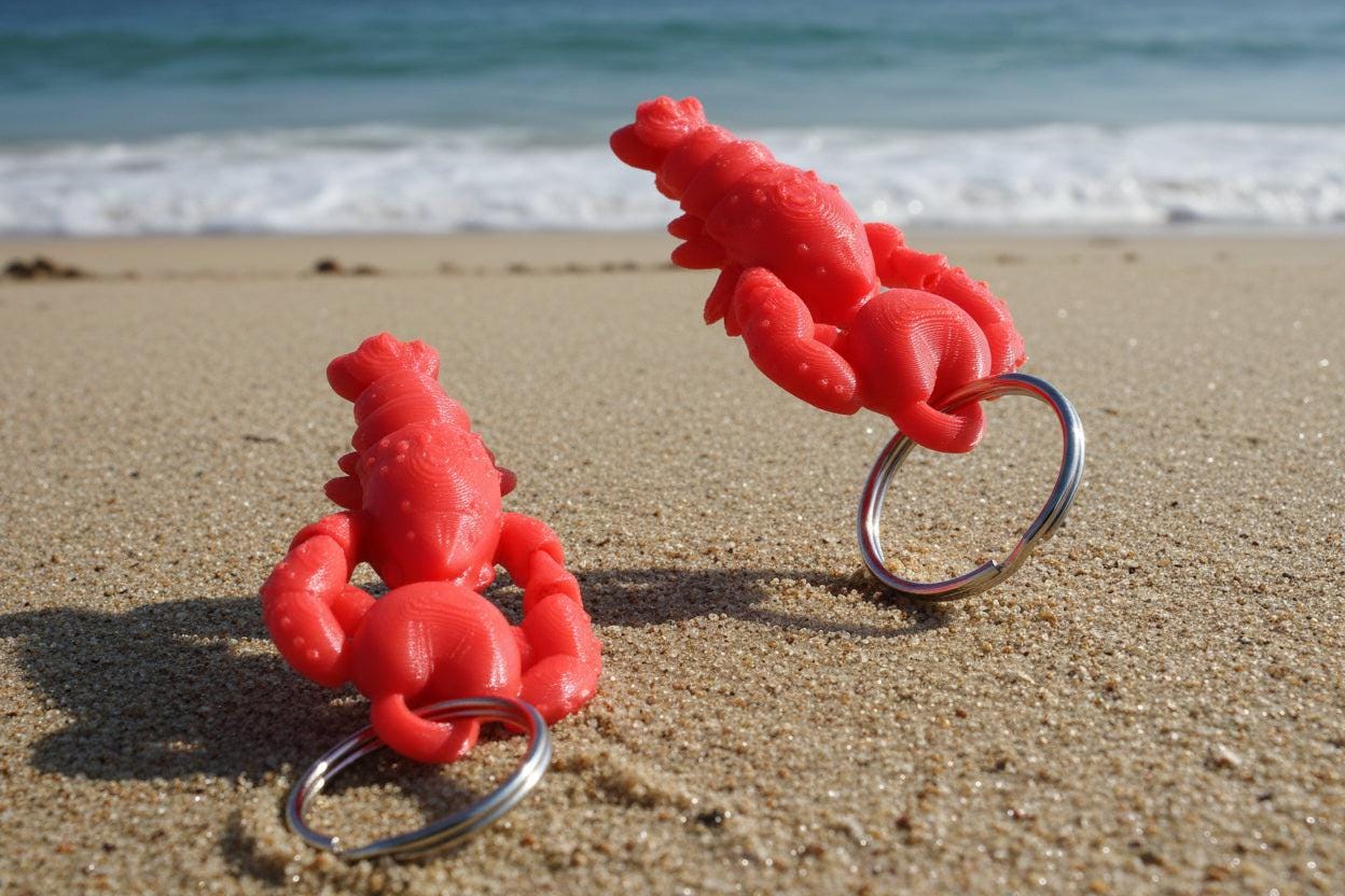 Toy Lobster Heart Keychains
